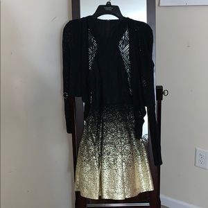 Black and gold dress with cardigan